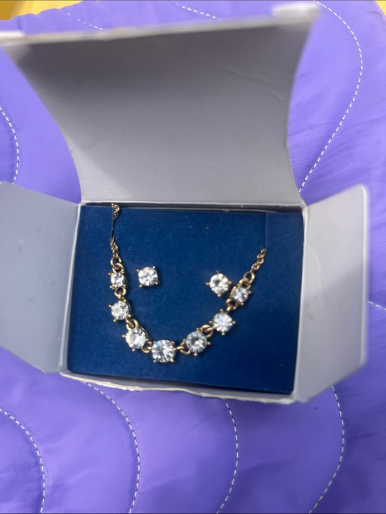 Avon Jewelry - Avon Gold-Tone Necklace and Stud Earrings with Clear Stones